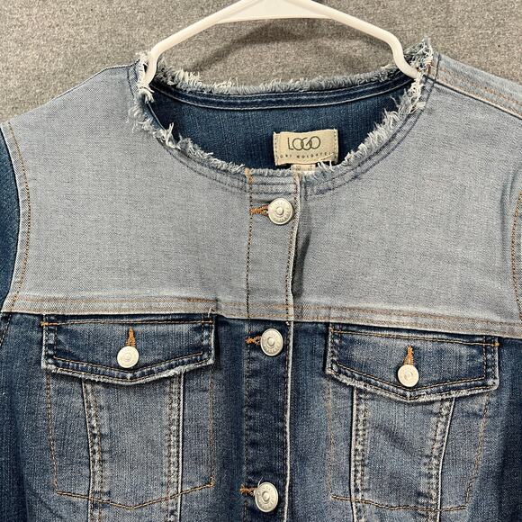 LOGO by Lori Goldstein Cropped Denim Jacket Medium Wash Size 8 - Picture 5 of 10